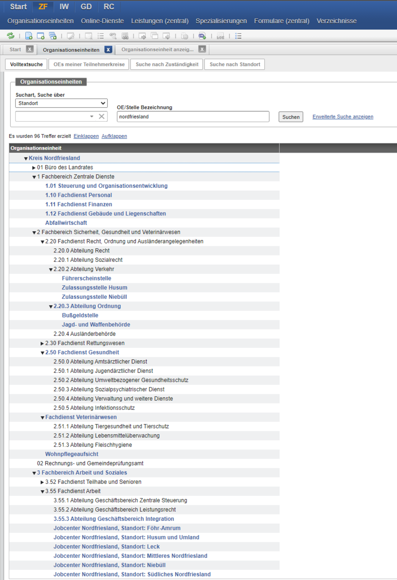 Quelle: ZuFiSH-Redaktionssystem Screenshot des ZuFiSH mit den Infos, welche Angeben zur Organisationseinheit anzugeben ist.