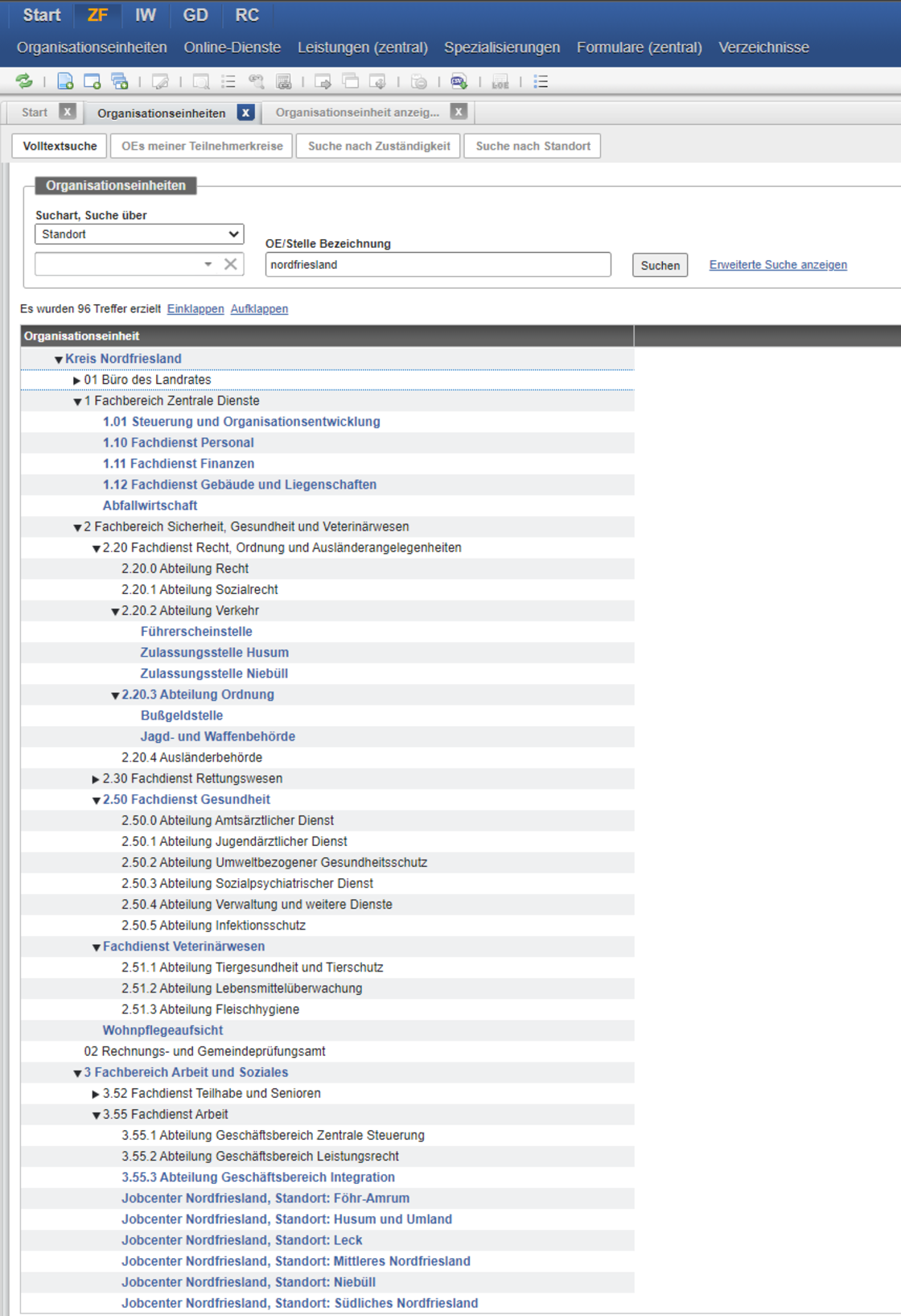Screenshot des ZuFiSH mit den Infos, welche Angeben zur Organisationseinheit anzugeben ist.