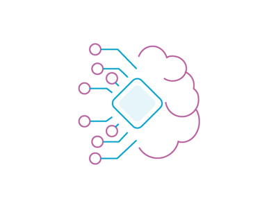 Icon mit einem stilisierten Gehirn, das mit einem Computerchip kombiniert ist.