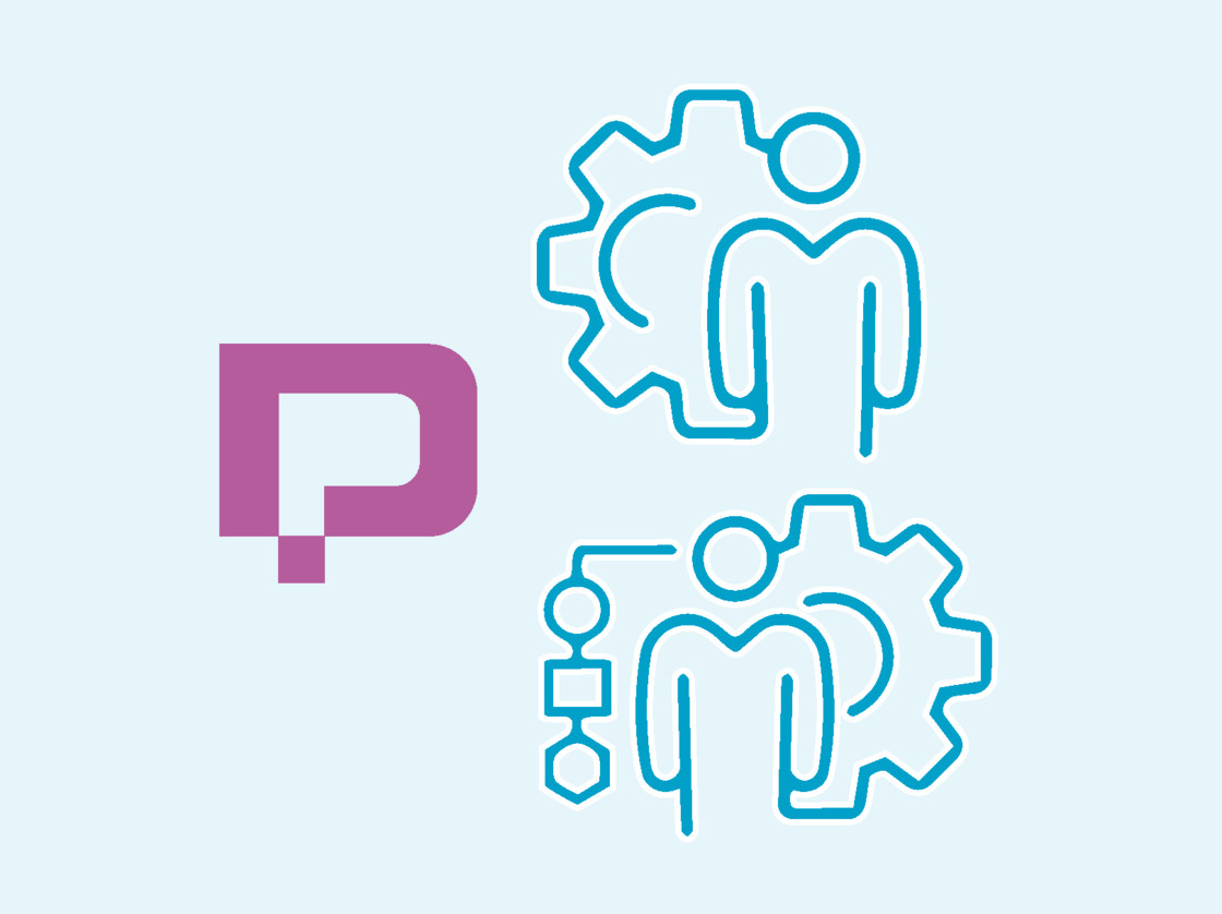 Logo von DiPlan Cockpit Basis und Pro: Eine Person mit einem Zahnrad sowie eine Person mit einem Zahnrad und Auswahloptionen