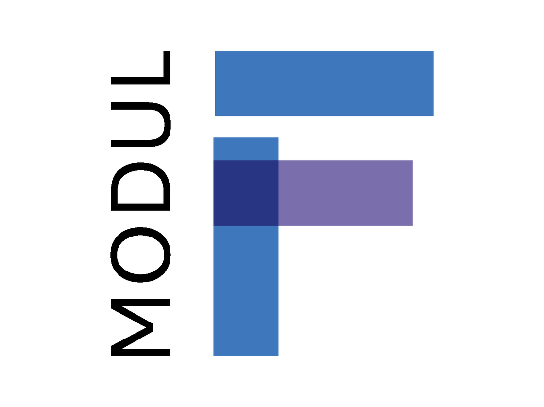 Logo von Modul-F: ein F, das aus Bausteinen besteht mit dem Schriftzug Modul.