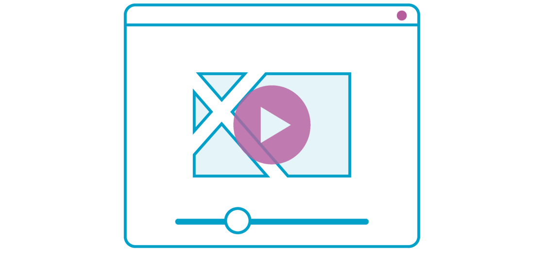 Icon mit einem Browserfenster und einem Play-Symbol vor dem Logo der X-Planungsplattform.