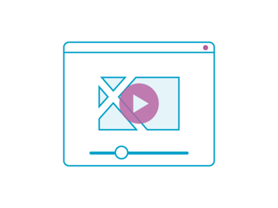 Icon mit einem Browserfenster und einem Play-Symbol vor dem Logo der X-Planungsplattform.