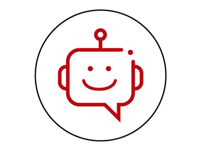 Logo des Chatbot Aidy: ein Kreis in dem ein stilisierter Robotorkopf als Sprechbalse abgebildet ist.