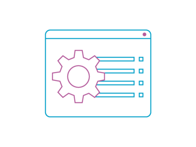 Icon mit Browserfenster und einem Zahnrad.