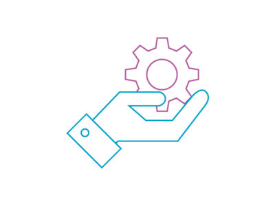 Icon mit einer Hand, die ein Zahnrad hält.
