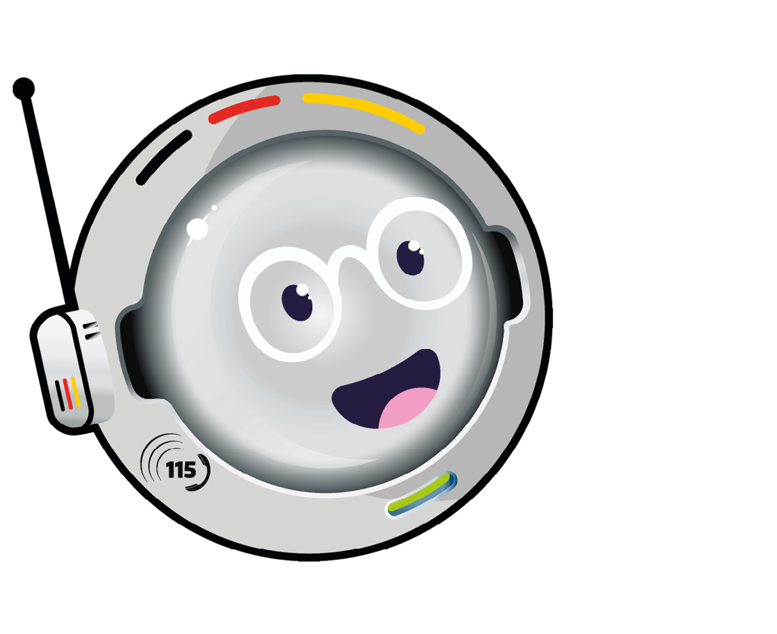 Logo des 115 KI-Chatbots. Ein stilisierter Robotorkopf mit der 115