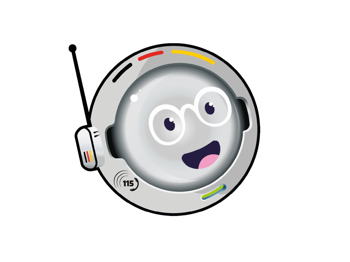 Logo des 115 KI-Chatbots. Ein stilisierter Robotorkopf mit der 115
