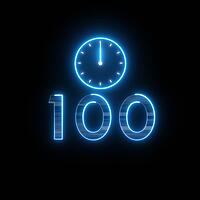 Schwarzer Hintergrund auf dem in blauer Schrift leuchtend die Zahl 100 sowie eine Uhr abgebildet sind