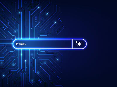 Generativer Suchbalken der symbolisch für das Konzept eines durch KI generierten Prompts steht.