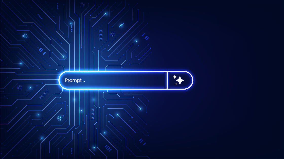 Generativer Suchbalken der symbolisch für das Konzept eines durch KI generierten Prompts steht.