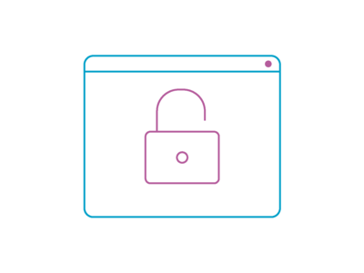 Icon mit einem Browserfenster und einem Vorhängeschloss.