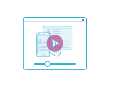 Icon mit einem Browserfenster und einem Play-Symbol vor einem Icon von einem Onlinedienst.