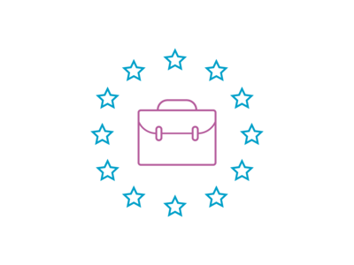 Icon mit den Sternen der EU-Flagge und einer Aktentasche in der Mitte.