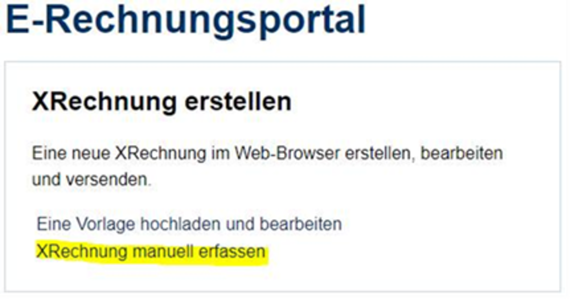 Screenshot des E-Rechnungsportals, um eine Rechnung zu erstellen.