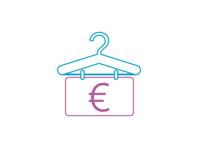 Icon mit einem Kleiderbügel, an dem ein Euroschein hängt