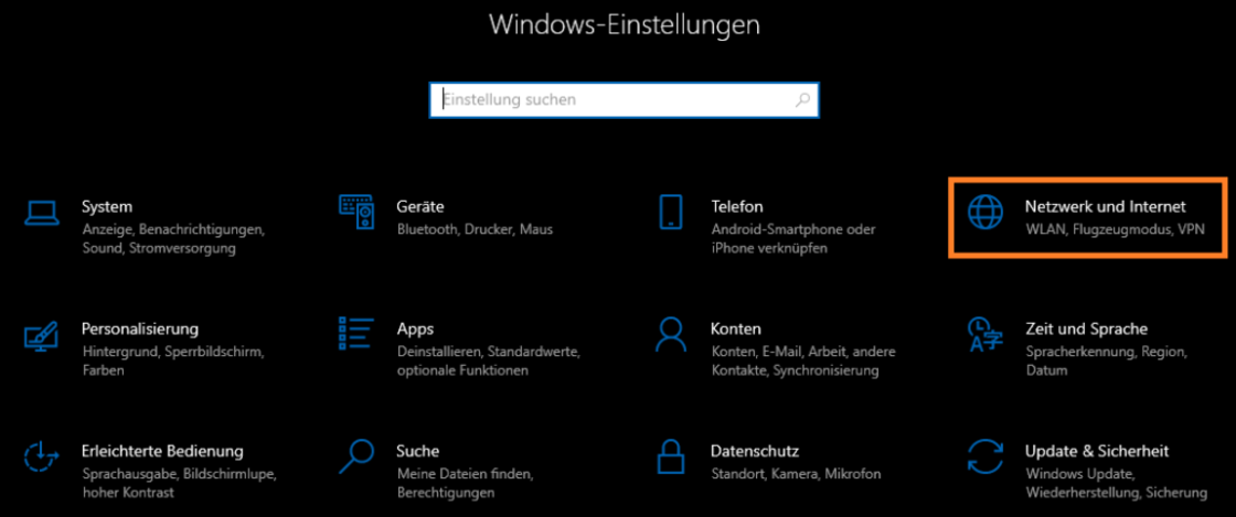 Screenshot der Windows Einstellungen