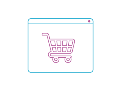 Icon mit einem Browserfenster und einem Einkaufswagen.