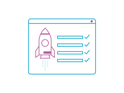 Icon mit einer Rakete und einer Checkliste.