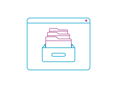 Icon mit einem stilisierten Archivkarton in einem Browserfenster.