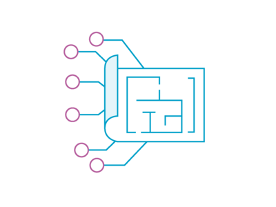 Stilisierter Bauleitplan mit digitalen Verknüpfungen