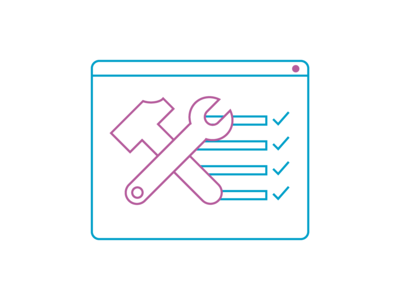 Icon mit Onlineformular auf dem Werkzeug abgebildet ist.