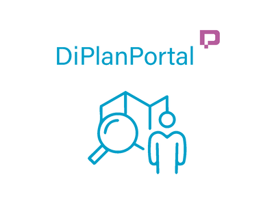 Logo von DiPlan Portal: eine Person mit stilisierter Karte  und Lupe