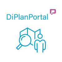 Logo von DiPlan Portal: eine Person mit stilisierter Karte  und Lupe